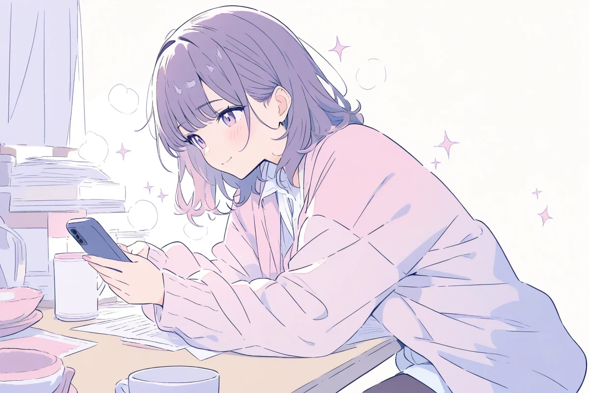 スマホでレシートを撮影している女性のイラスト